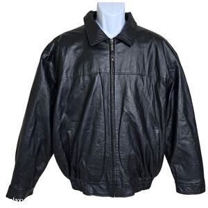 RIGO Sportswear Black Leather Bomber Jacket Insulated Quilted Lining Men's XL